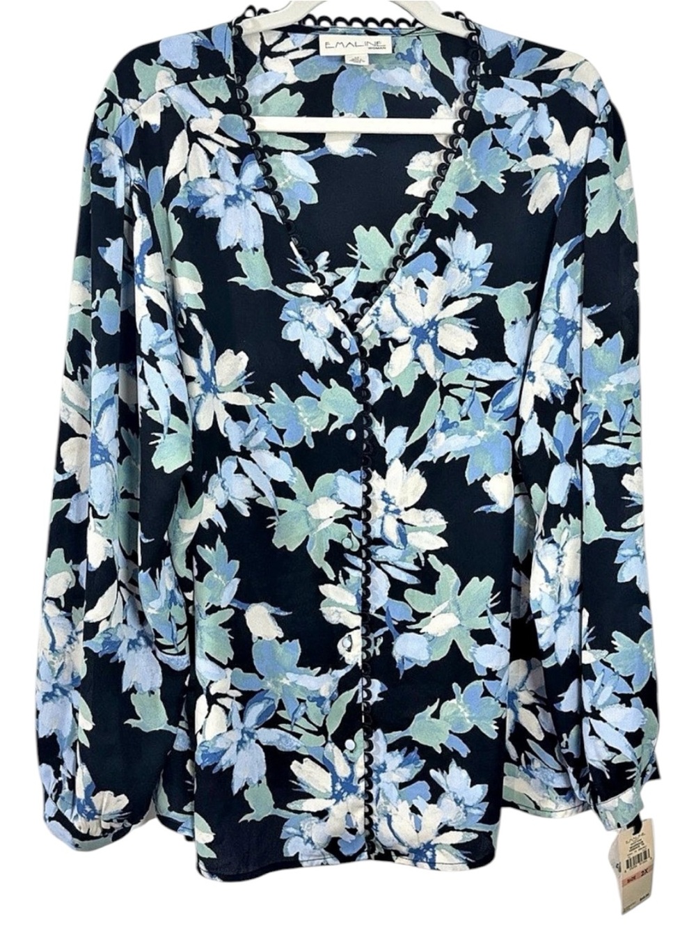 Emaline Seabreeze Essence Blouse Floral Blue & Black 2X